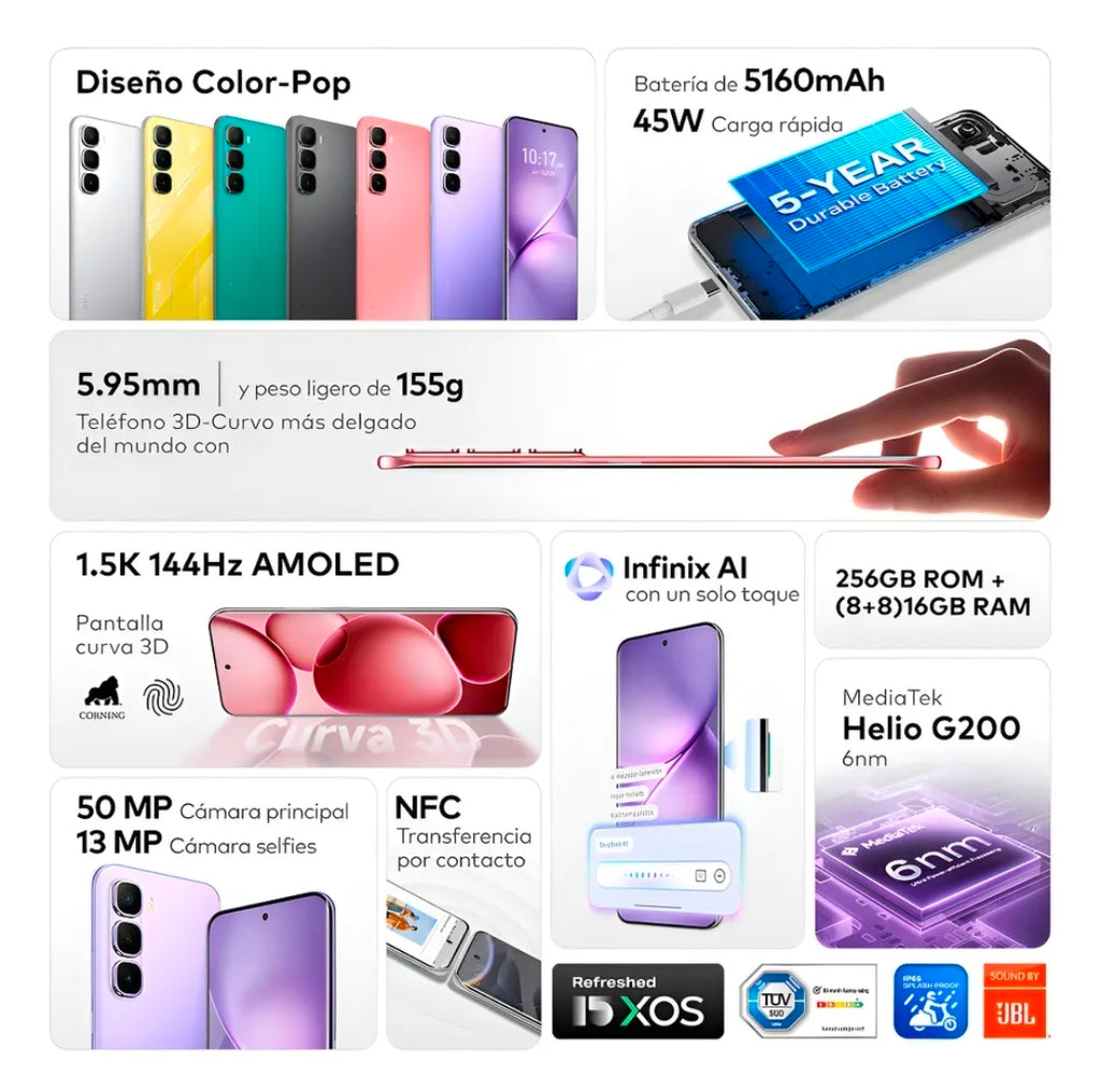 Hot 60 Pro+ 256GB 16 GB RAM Curvo, Potente y Ultrafino